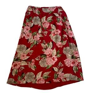 VTG Emma James Liz Claiborne Reversible Floral Midi Skirt 14 Red Boho Romantic
